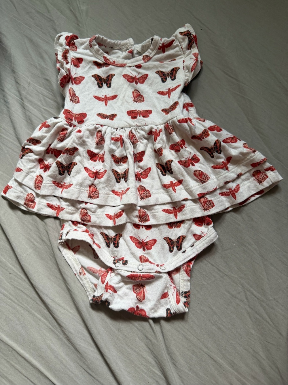 kate quinn White Bodysuit Dress with Red Butterfly Print